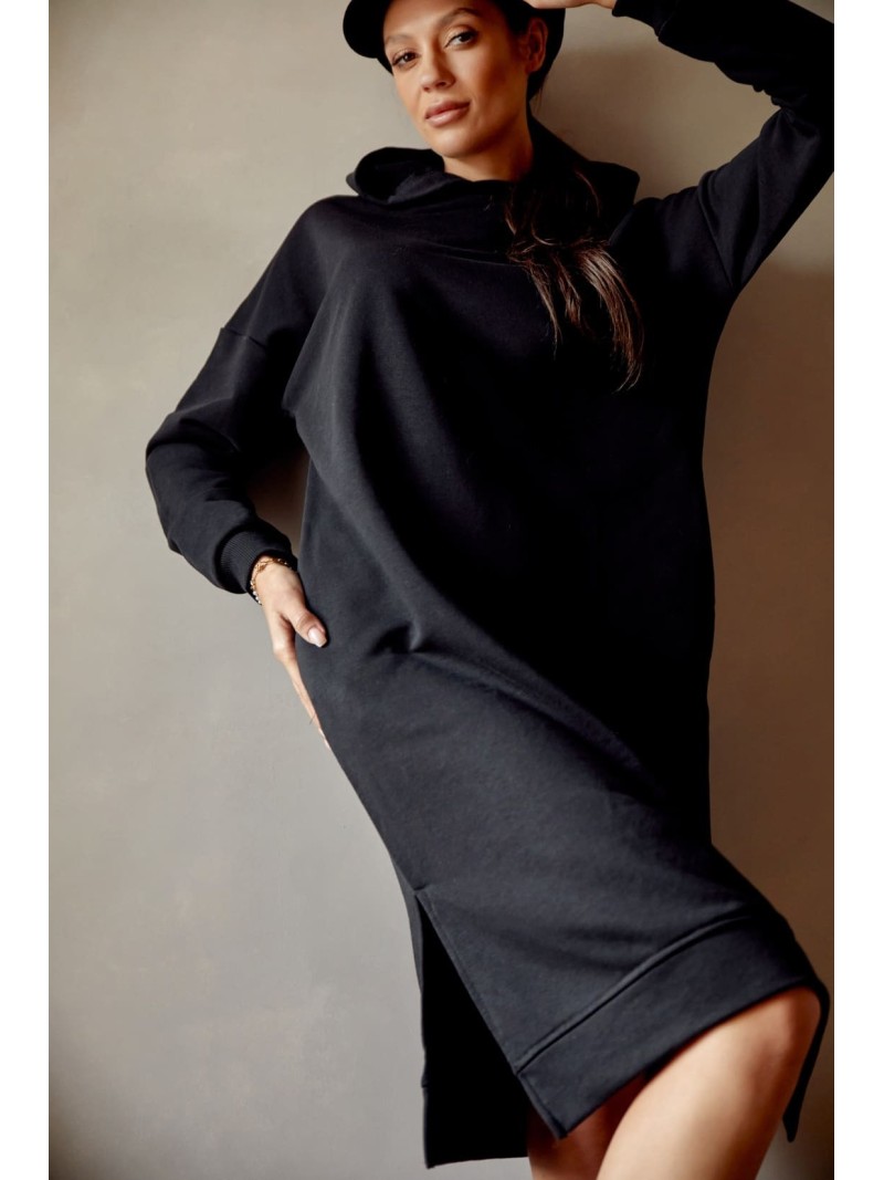 Sports midi dress with hood, black FI725 - Online store - Boutique